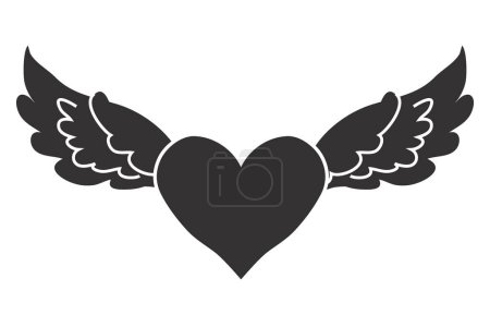 Téléchargez les illustrations : Ailes d'ange avec coeur dans le style de dessin animé isolé sur fond blanc, élément de conception pour la décoration. Illustration vectorielle - en licence libre de droit