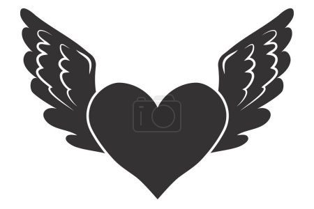Téléchargez les illustrations : Ailes d'ange avec coeur dans le style de dessin animé isolé sur fond blanc, élément de conception pour la décoration. Illustration vectorielle - en licence libre de droit