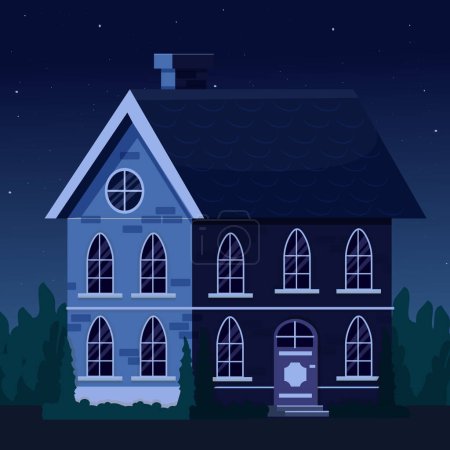Illustration for Night building, apartment, blackout time. Property in dark time in cartoon style. Street scene. Vector illustration - Royalty Free Image