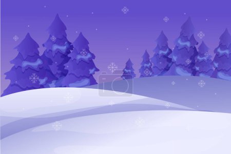 Winter night, snowy scene, forest magic landscape in cartoon style. . Vector illustration