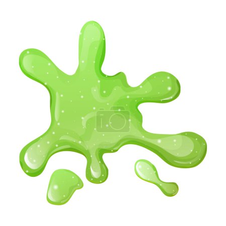 Ilustración de Slime splat, green bright sticky jelly drop with glitter in cartoon style isolated on white background. Vector illustration - Imagen libre de derechos