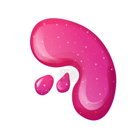Ilustración de Slime splat, pink bright sticky jelly drop with glitter in cartoon style isolated on white background. Vector illustration - Imagen libre de derechos