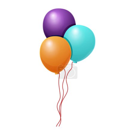Ilustración de Colorful 3 balloons with bow set in cartoon style isolated on white background. Vector illustration - Imagen libre de derechos