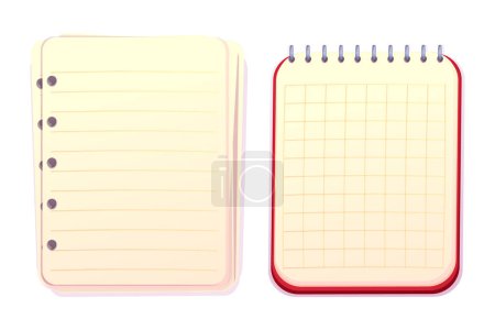 Téléchargez les illustrations : Set notebook, empty paper for notes, collection journal with spiral top view in cartoon style isolated on white background. . Vector illustration - en licence libre de droit