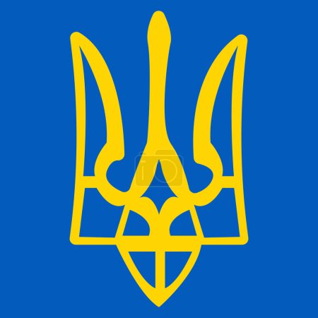 Téléchargez les illustrations : Ukrainian trident country emblem, tryzub on blue background, government symbol of Ukraine. Vector illustration - en licence libre de droit