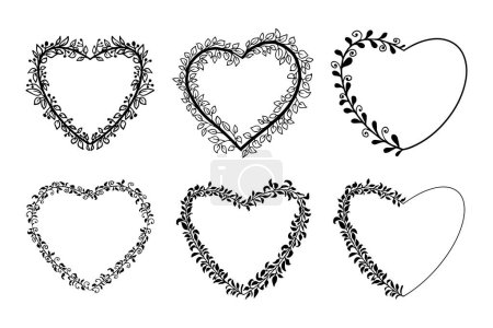Téléchargez les illustrations : Doodle elegant heart frame, border monogram in doodle style isolated on white background. Vector illustration - en licence libre de droit