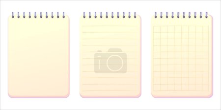 Téléchargez les illustrations : Set notebook, empty paper for notes, collection journal with spiral top view in cartoon style isolated on white background. . Vector illustration - en licence libre de droit