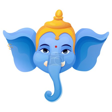Téléchargez les illustrations : Little cute Ganesh, religious traditional god elephant blue color in cartoon character isolated on white background. Vector illustration - en licence libre de droit