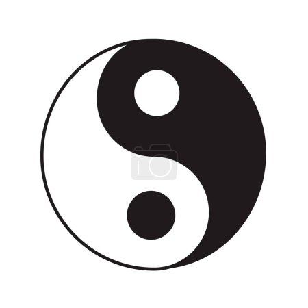 Ilustración de Yin y Yang con el símbolo del taoísmo japonés círculo de la sombra, signo de energía en estilo de dibujos animados aislados sobre fondo blanco. Ilustración vectorial - Imagen libre de derechos