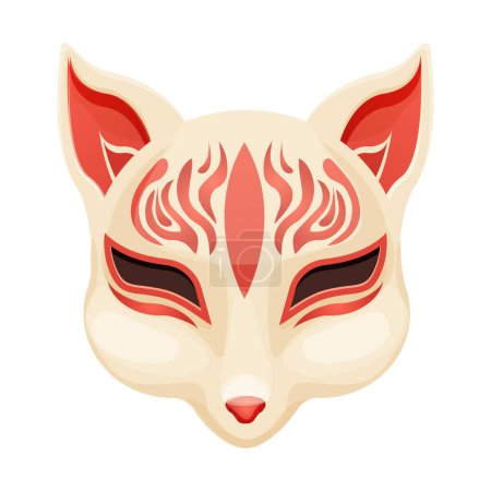 Ilustración de Kitsune máscara de Japón folklore, la mitología asiática mascota zorro en estilo de dibujos animados aislados sobre fondo blanco. Ilustración vectorial - Imagen libre de derechos