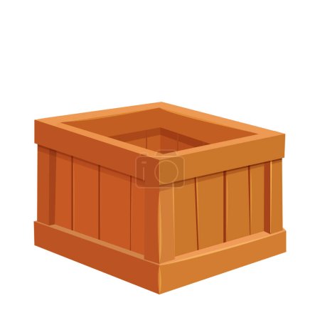 Illustration for Wooden box, delivery container in cartoon style, game asset isolated on white background. Wood packing, open textured. Vector illustration - Royalty Free Image