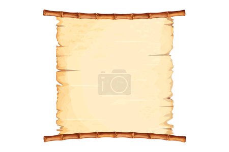 Ilustración de Marco de bambú con papel pergamino viejo decorado con cuerda en estilo de dibujos animados aislado sobre fondo blanco. Juego ui tablero, firmar. Ilustración vectorial - Imagen libre de derechos