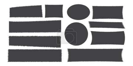 Set jagged rectangle torn paper border, frame sharp silhouette isolated on white background. Grunge sticker, stump. Vector illustration