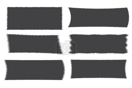 Set jagged rectangle torn paper border, frame sharp silhouette isolated on white background. Grunge sticker, stump. Vector illustration