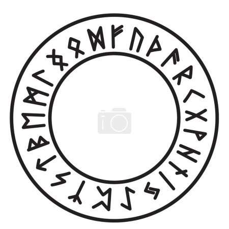 Téléchargez les illustrations : Cercle de runes talisman viking celtique islandais Navigation Boussole, cadre amulette occulte, écriture tribale nordique isolée sur fond blanc. Illustration vectorielle - en licence libre de droit