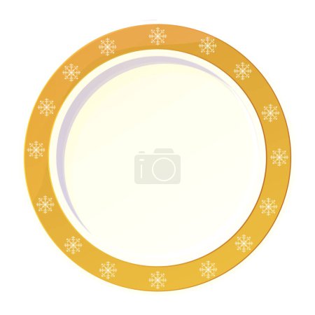Ilustración de Placa de oro navideño, plato vacío brillante vista superior con copos de nieve, adorno de borde decoración de Navidad aislado sobre fondo blanco. Ilustración vectorial - Imagen libre de derechos