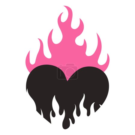 Heart flame y2k gothic tattoo neo tribal isolated on white background. Retro 90s decoration, emo symbol. Love, romantic shape. Vector illustration