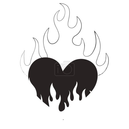 Heart flame y2k gothic tattoo neo tribal isolated on white background. Retro 90s decoration, emo symbol. Love, romantic shape. Vector illustration