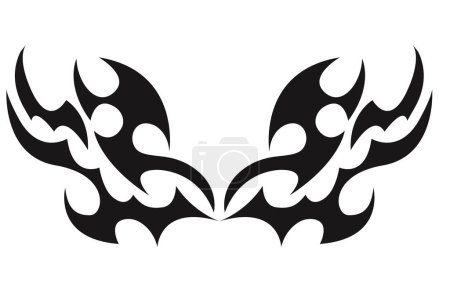 Neo Tribal y2k Flügel Flamme ästhetische Tätowierung gotischen Cover, Feuer oder Flügel abstrakte Silhouette isoliert auf dem Hintergrund. Trennwand, Bordüre, Cyber-Körperschmuck, neotribal Web-Gothic-Dekoration. Vektor