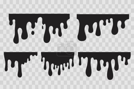 Dripping Paint molten splash, liquid flow abstract shape stain isolated on transparent background. Fluid trickle, border or stencil. Vector illustration