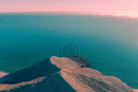 Rock in the sea. Aerial view of the Cabo de Gata Nijar Nature Reserve. Almeria, Andalusia, Spain