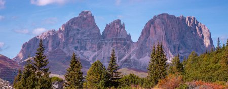 Mountain landscape background. Rocks against the day sky. The Dolomites in South Tyrol, Italy. Horizontal banner