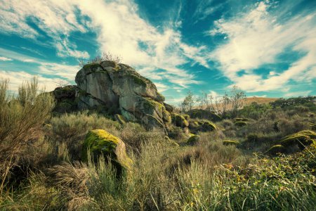 Rocky landscape with many big stones and boulders. Belmonte, Portugal