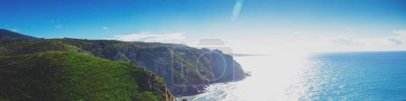 Rocky seascape. Region of Cape Roca, Atlantic Ocean, Portugal. Horizontal banner