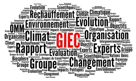 Foto de Panel intergubernamental del IPCC sobre la nube de palabras de cambio climático llamado GIEC en francés - Imagen libre de derechos