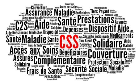 Foto de Solidarity complementary health insurance word cloud called CSS complementaire sante solidaire in French language - Imagen libre de derechos