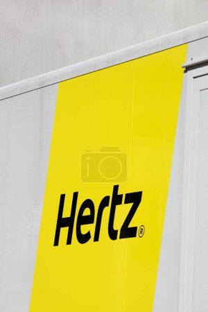 Photo for Aarhus, Denmark - August 25, 2019: Hertz logo on a truck. Hertz is an American car rental company with international locations in 145 countries worldwide - Royalty Free Image