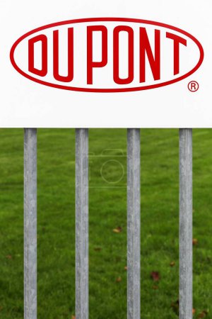 Photo for Brabrand, Denmark - November 7, 2015: Logo of the brand Du Pont on a door. DuPont is one of America's most innovative companies and it is an American chemical company - Royalty Free Image