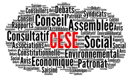 Französischer Wirtschafts-, Sozial- und Umweltrat Wortwolke namens CESE conseil economique, social et environnemental in französischer Sprache