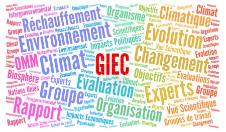 IPCC Intergovernmental Panel on Climate Change word cloud genannt GIEC in französischer Sprache