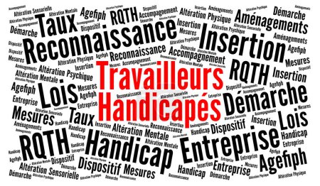 Behinderte Arbeiter Word Cloud genannt travailleurs handicapes in französischer Sprache