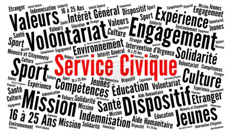 Civic service in France word cloud called service civique in French language