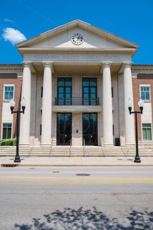 Photo for Franklin, Tennessee USA - May 12, 2023: Williamson County Judicial Center across Main Street in this rural small town south of Nashville - Royalty Free Image