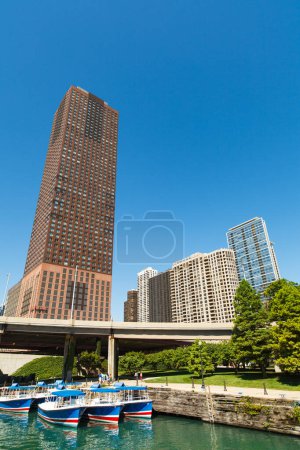 Photo for Downtown Chicago riverfront skyline along the Chicago River - Royalty Free Image