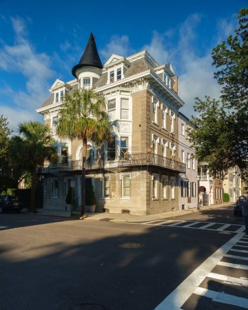 Photo for Charleston, South Carolina USA - October 9, 2013: Beautiful vintage architecture of historic homes in the French Quarter district - Royalty Free Image