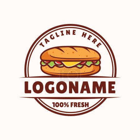 Téléchargez les illustrations : Modèle de logo Sandwich, adapté pour le restaurant et le café - en licence libre de droit