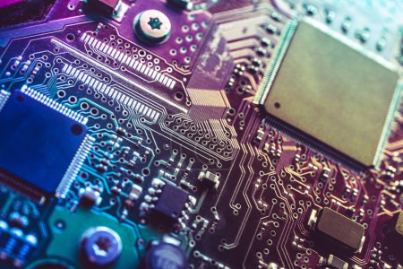 Photo for Close-up of an electronic circuit board. Processor and electronic components. - Royalty Free Image