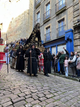 Photo for Hondarribia, Basque Country, Spain, April, 7, 2023: Steps of the procession of Silence of Hondarribia in Holy Week - Royalty Free Image