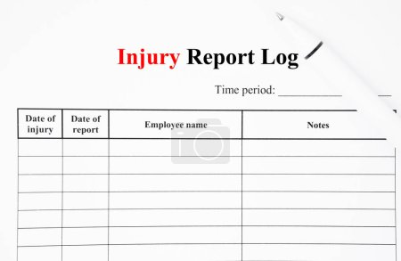 Photo for Blank Workplace Injury Report Log with pen. - Royalty Free Image