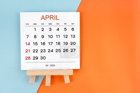 2024 April calendar page on blue and orange color background.