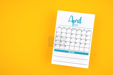 April 2024 calendar page on yellow color background.