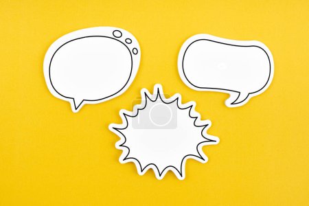 Group of Speech bubble with copy space communication talking speaking concepts on yellow background.