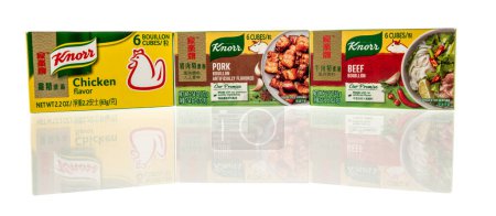 Photo for Winneconne, WI - 19 March 2023: A package of Knorr bouillon cubes in chicken, pork, and beef flavor on an isolated background. - Royalty Free Image