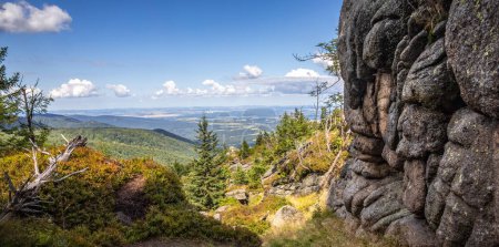 Photo for Beautiful summer view from mountains to valley under blue sky - Jizera Mountains, Czech Republic, Europe - Royalty Free Image