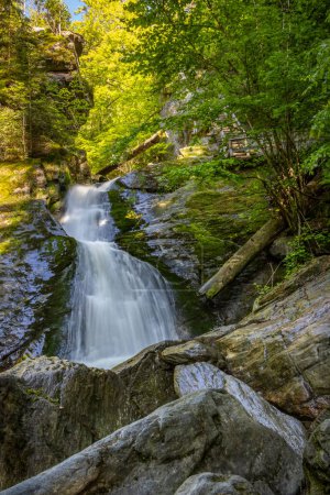 Amazing waterfalls in summer sunny forest - Resovske waterfalls, Nizky Jesenik mountain range, Czech Republic, Europe