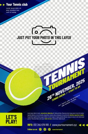 Téléchargez les photos : Modèle d'affiche de tournoi de tennis avec balle et place pour votre photo illustration vectorielle - en image libre de droit